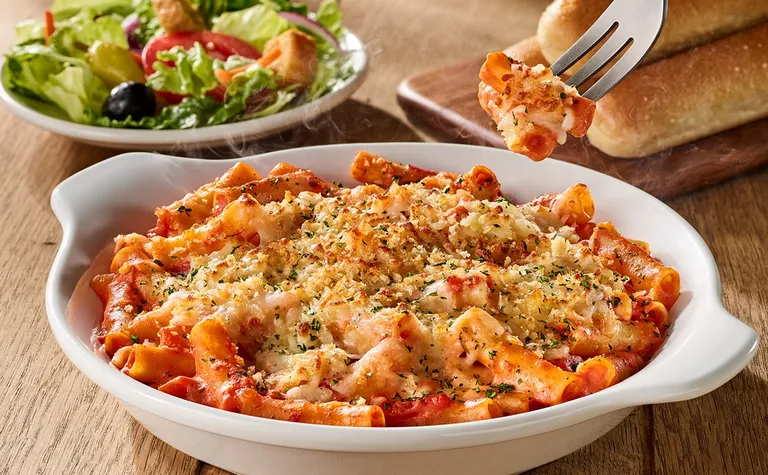 Five Cheese Ziti al Forno — A baked blend of Italian cheeses, pasta and our signature five cheese marinara.