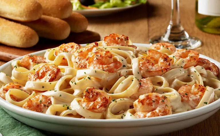 Shrimp Alfredo — Creamy alfredo sauce made from scratch with ingredients like parmesan, cream, garlic and butter, tossed…