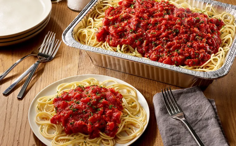 Spaghetti with Marinara Sauce (Serves 4 - 6) — Includes: A pan of spaghetti with our traditional homemade marinara sauce.