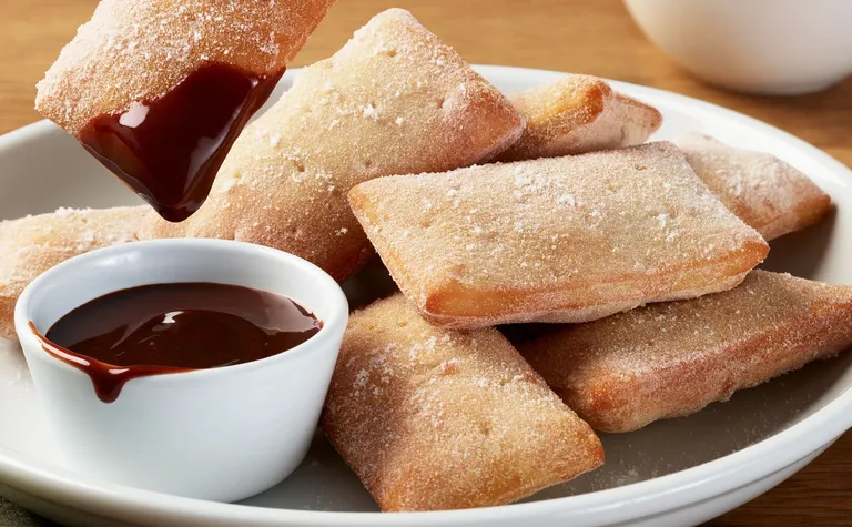 Warm Italian Doughnuts — Fried doughnuts tossed in vanilla sugar. Served with raspberry or chocolate sauce.