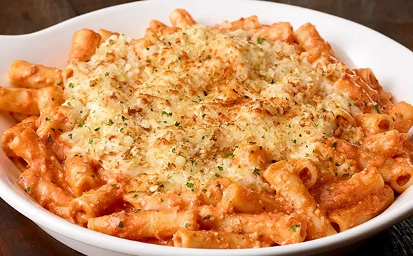 Five Cheese Ziti al Forno — A baked blend of Italian cheeses, pasta and our signature five cheese marinara.